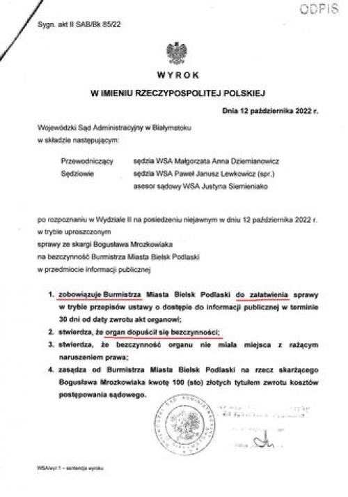 009. Sąd wydał wyrok