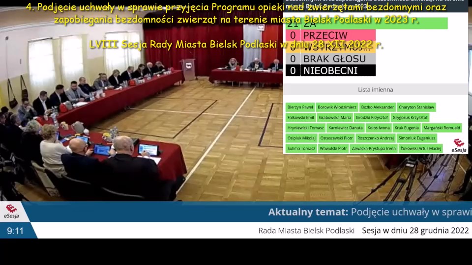 000. Nagranie video z LVIII sesji rady miasta 28 XII 2022 r.