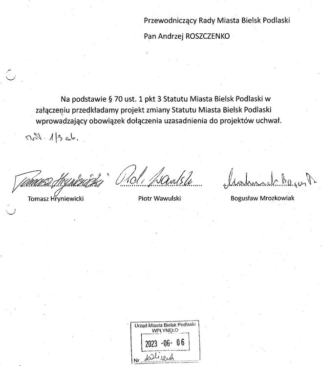 001. Inicjatywa uchwałodawcza w sprawie uzasadnień do uchwał (OSR)