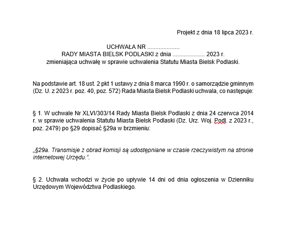 001. Projekt uchwały w sprawie transmisji z posiedzeń komisji