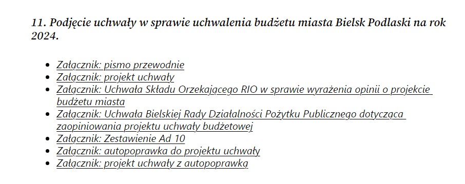 004. Debata w sprawie budżetu na 2024 r. – Rada Miasta Bielsk Podlaski 27 XII 2023 r. (pkt 11)