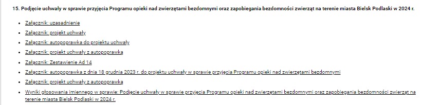006. Program opieki nad zwierzętami – Rada Miasta Bielsk Podlaski 27 XII 2023 r. (pkt 15)
