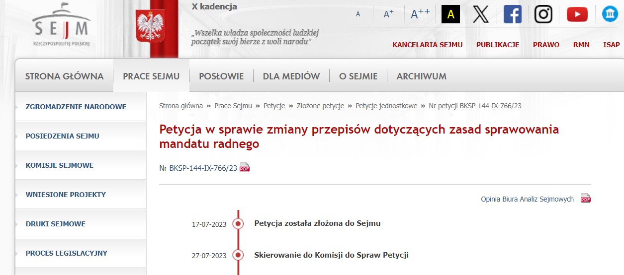 006. Petycja dotycząca mandatu radnego
