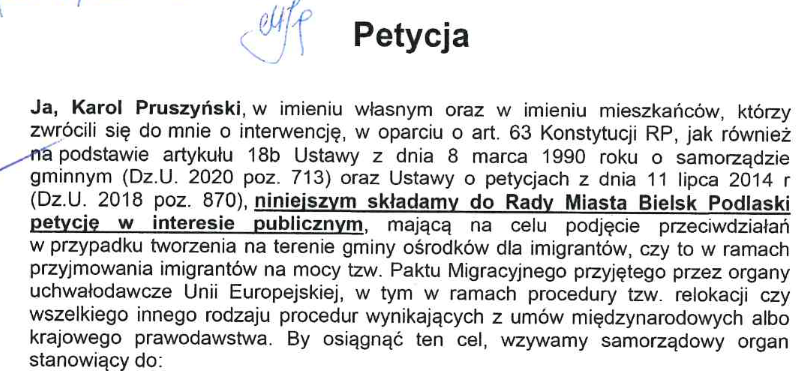 002. Petycja w sprawie imigrantów